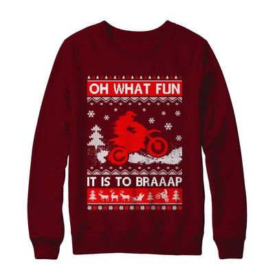 Oh What Fun It Is To Braaap Dirt Bike Ugly Christmas Sweater-T-Shirt & Sweatshirt-Crewneck Sweatshirt-Maroon