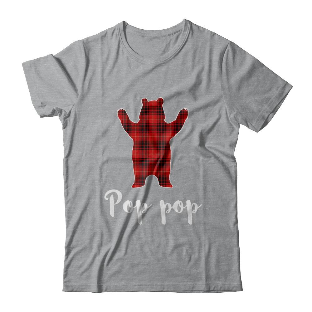 Red Pop Pop Bear Buffalo Plaid Family Christmas Pajamas-T-Shirt & Sweatshirt-Classic T-Shirt-Sport Grey