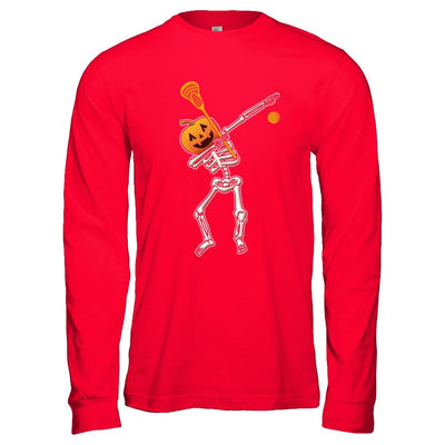 Halloween Dabbing Skeleton Lacrosse-T-Shirt & Hoodie-Long Sleeve T-Shirt-Red