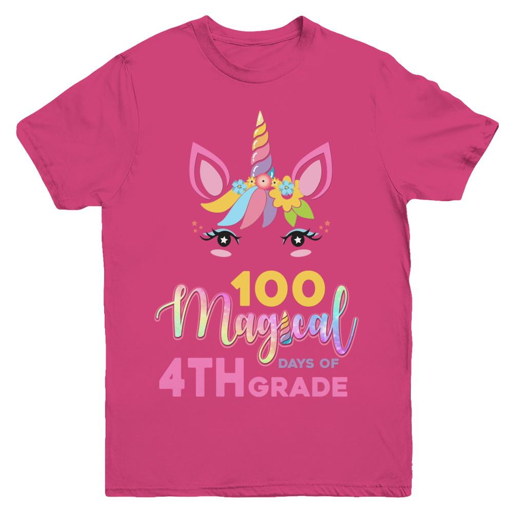 100 Magical Days Of 4Th Grade School Unicorn Girl Gift Youth-Youth Shirt-Youth T-Shirt-Heliconia