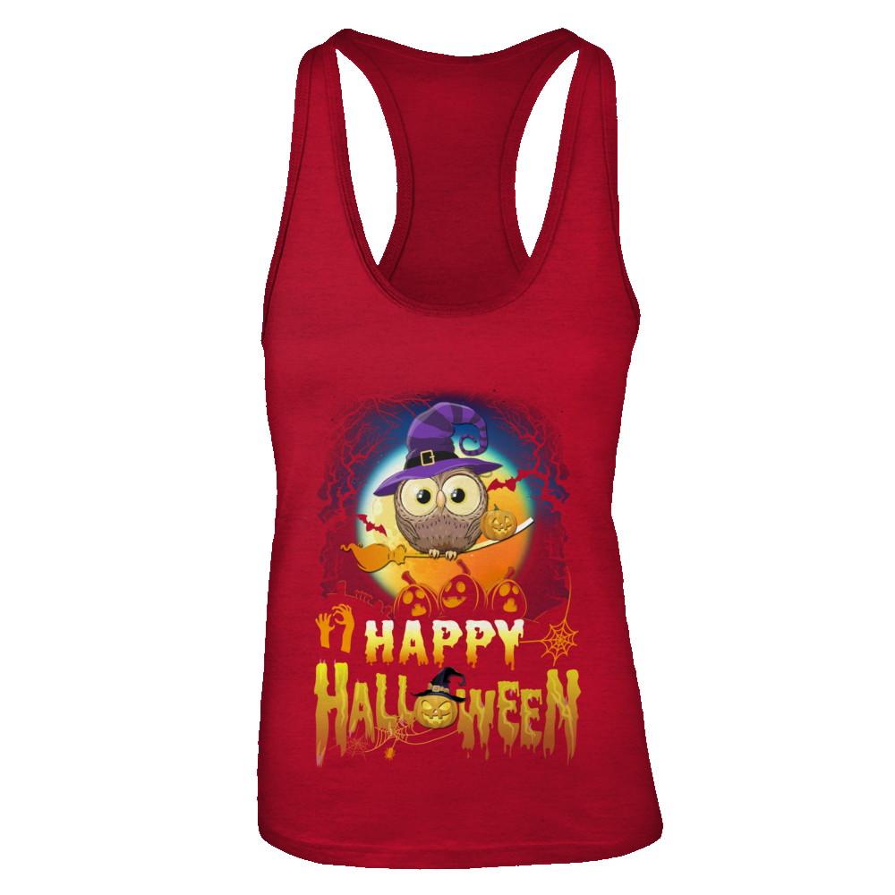 Happy Halloween Owl Witch-T-Shirt & Tank Top-Women's Ideal Racerback Tank-Red