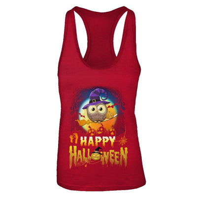 Happy Halloween Owl Witch-T-Shirt & Tank Top-Women's Ideal Racerback Tank-Red