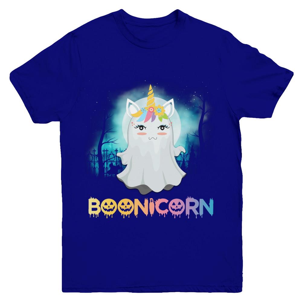 Boonicorn Ghost Unicorn Halloween Girls Youth-Youth Shirt-Youth T-Shirt-Navy
