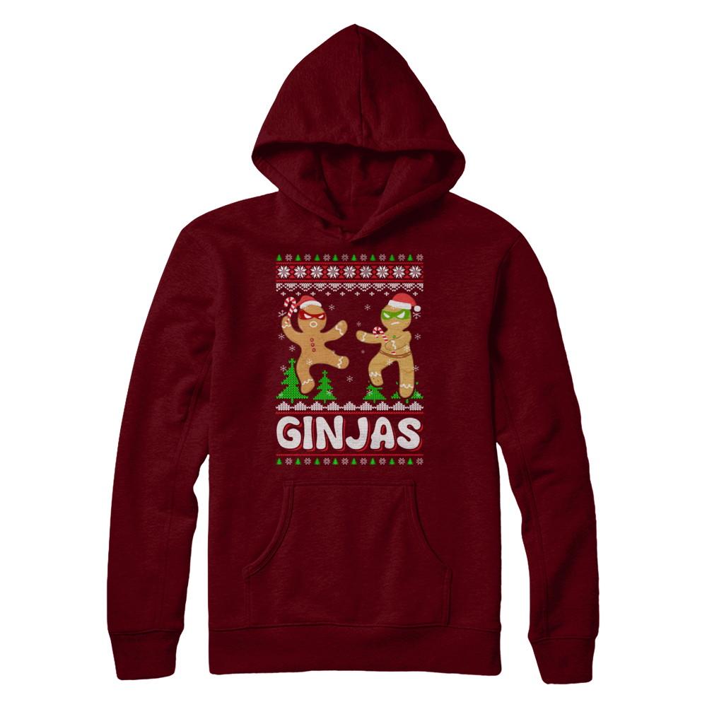 Ginjas Gingerbread Ninjas Funny Ugly Christmas Sweater-T-Shirt & Sweatshirt-Pullover Hoodie-Maroon