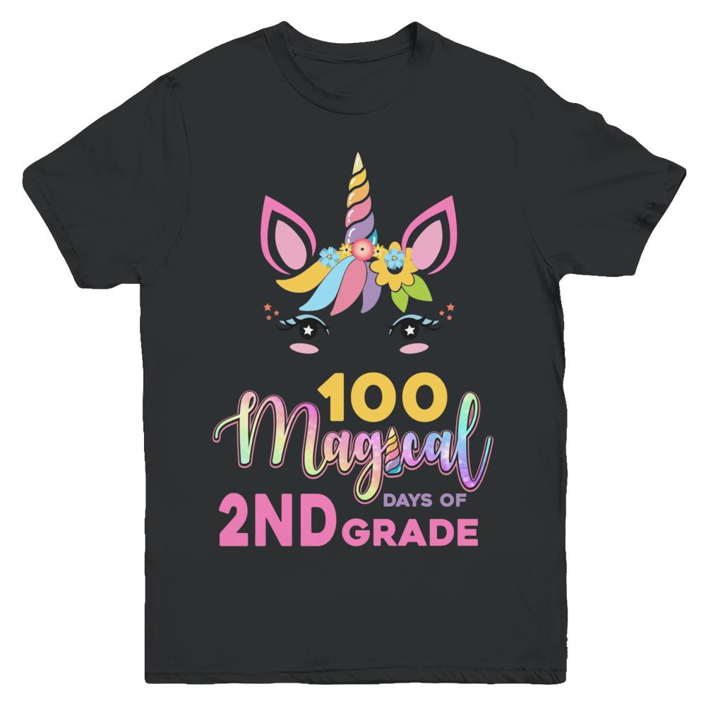100 Magical Days Of 2Nd Grade School Unicorn Girl Gift Youth-Youth Shirt-Youth T-Shirt-Black
