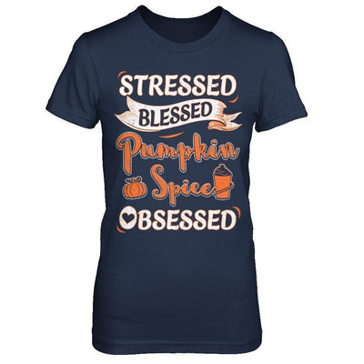 Stressed Blessed And Pumpkin Spice Obsessed-T-Shirt & Sweatshirt-Women's T-Shirt-Navy