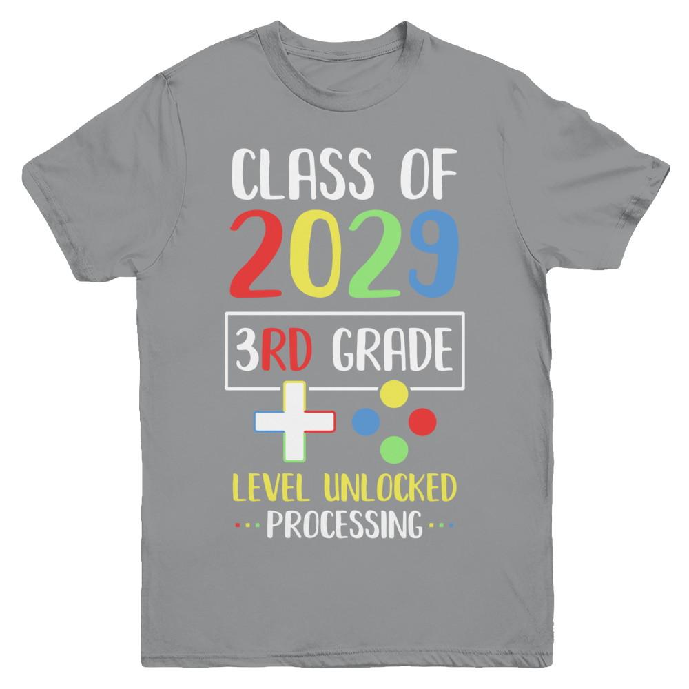 Class Of 2029 3rd Grade Level Unlock Gaming Back Go School Youth-Youth Shirt-Youth T-Shirt-Sport Grey