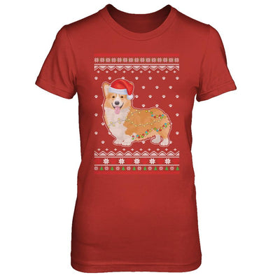 Corgi Christmas Ugly Sweater Lights Dog Xmas Gift-T-Shirt & Sweatshirt-Women's T-Shirt-Red