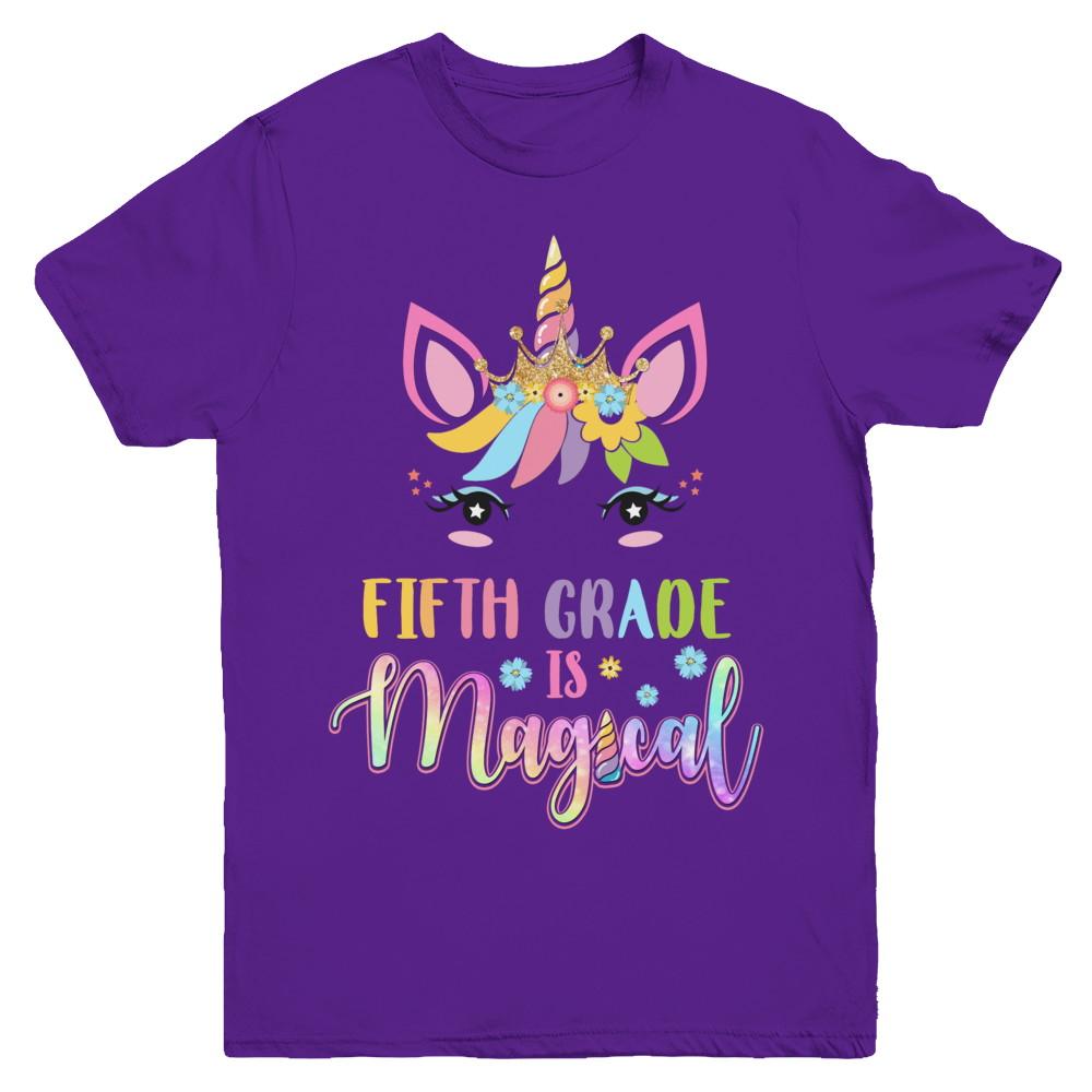Fifth Grade is magical Unicorn Back to School 5th Grade Youth-Youth Shirt-Youth T-Shirt-Purple