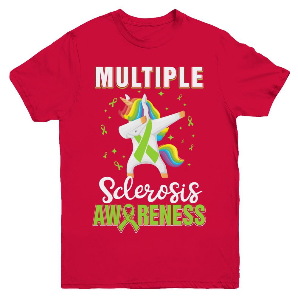 Inspirational Multiple Sclerosis Awareness Unicorn Support Youth-Youth Shirt-Youth T-Shirt-Red