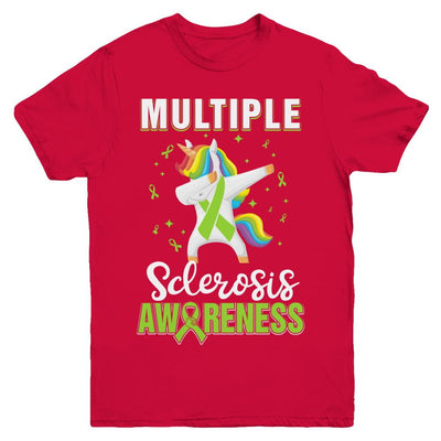 Inspirational Multiple Sclerosis Awareness Unicorn Support Youth-Youth Shirt-Youth T-Shirt-Red