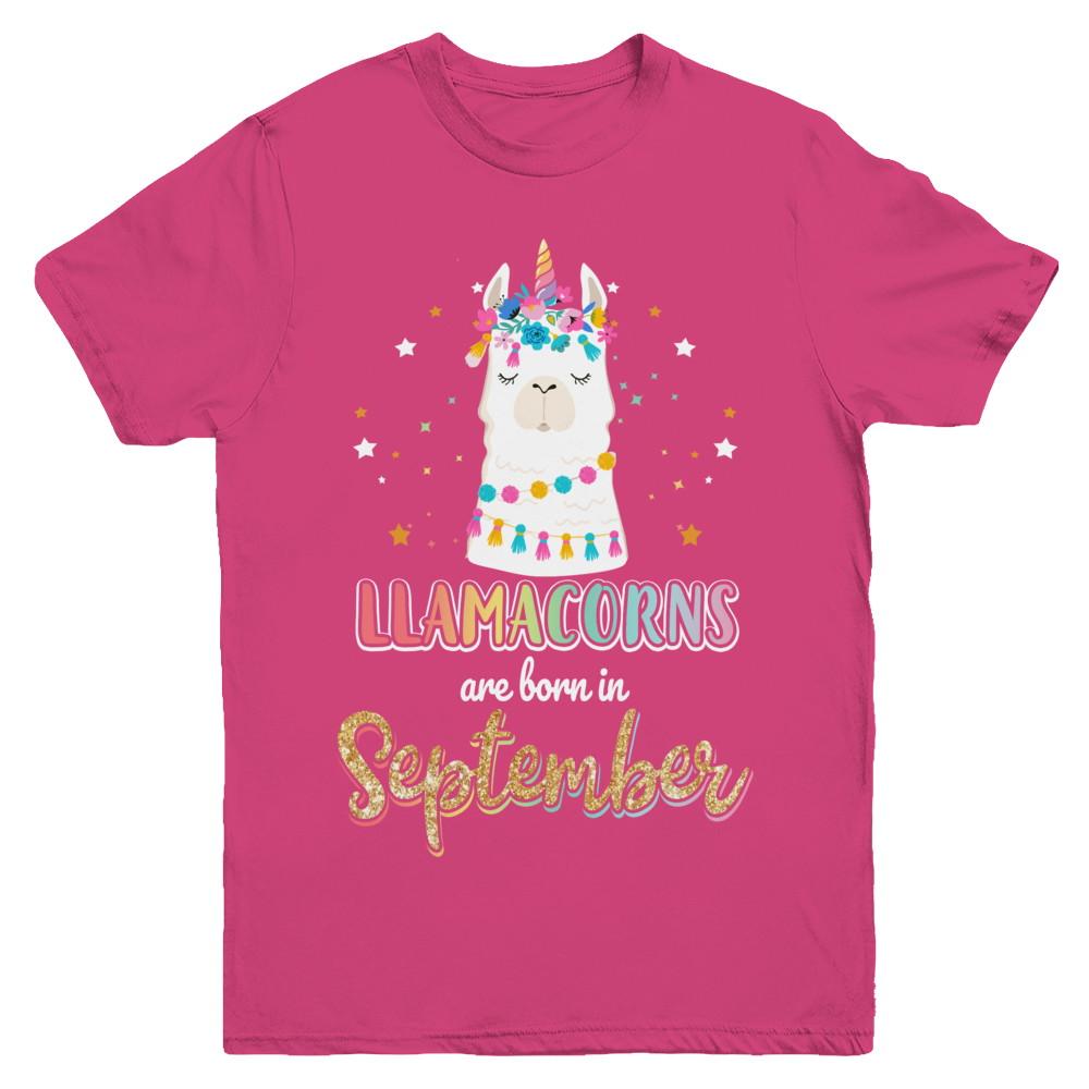 Llama Unicorn Llamacorns Born In September Birthday Gift Youth-Youth Shirt-Youth T-Shirt-Heliconia