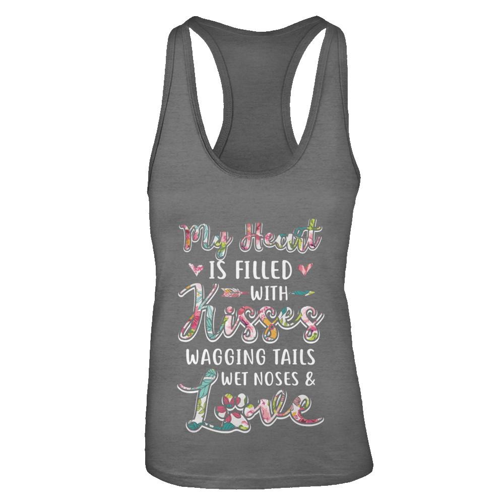 My Heart Is Filled With Kisses Wagging Tails Wet Noses Dog-T-Shirt & Tank Top-Women's Ideal Racerback Tank-Dark Grey