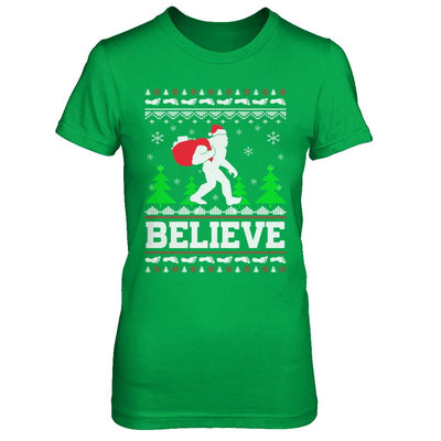 Christmas Believe Bigfoot Ugly Xmas Sweater-T-Shirt & Sweatshirt-Women's T-Shirt-Irish Green