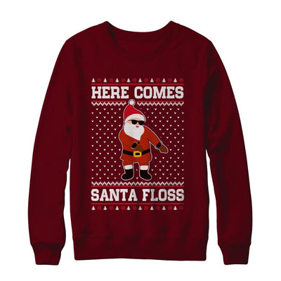 Here Comes Santa Floss Flossing Ugly Christmas Sweater-T-Shirt & Sweatshirt-Crewneck Sweatshirt-Maroon