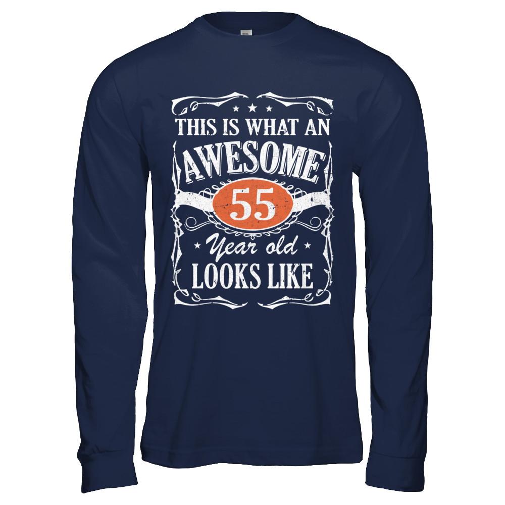 Vintage This Is What An Awesome 55 Year Old 1966 Birthday-T-Shirt & Hoodie-Long Sleeve T-Shirt-Navy