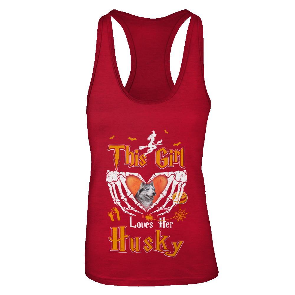 This Girl Love Her Dog Husky Halloween-T-Shirt & Tank Top-Women's Ideal Racerback Tank-Red