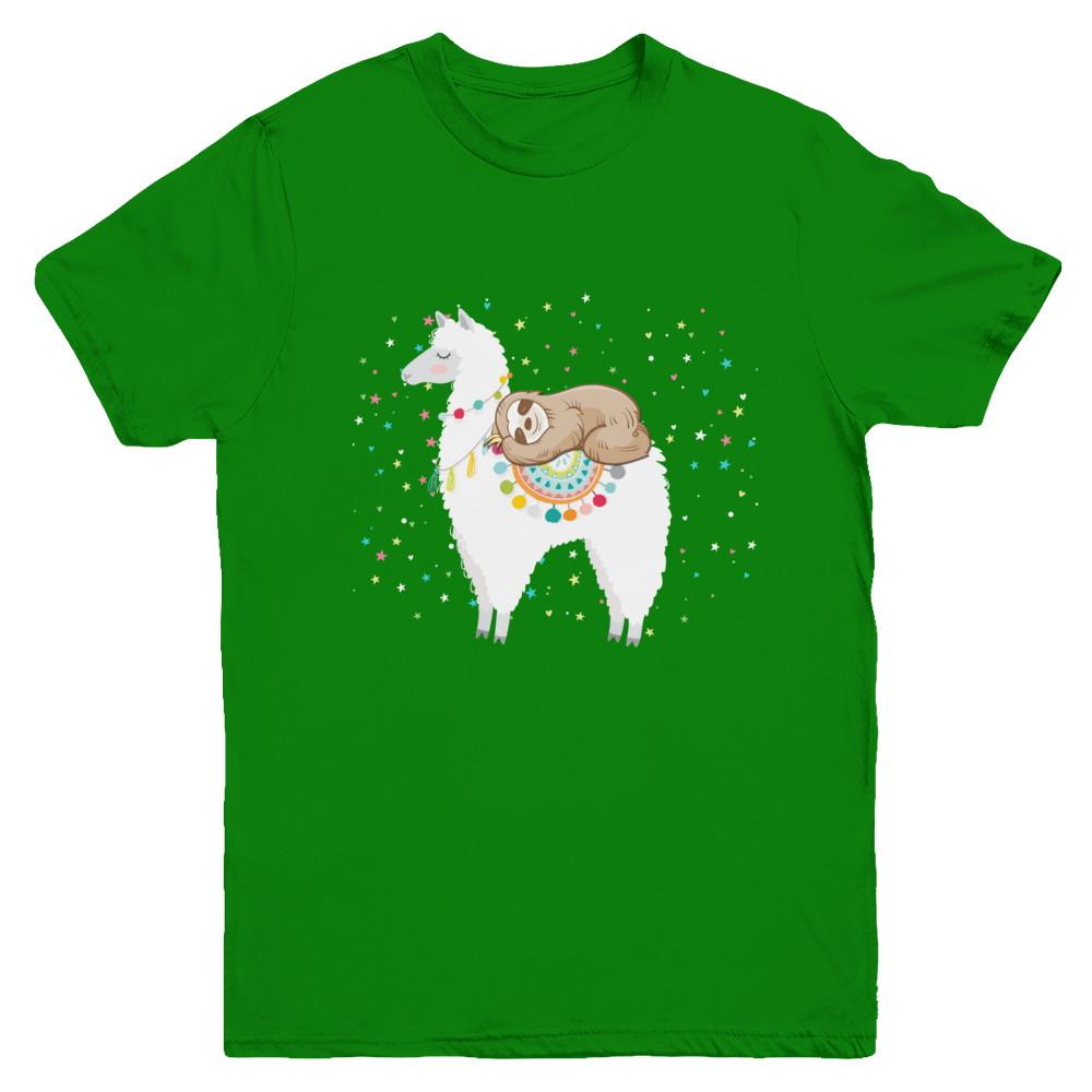 Funny Sloth Riding Llama Lover Youth-Youth Shirt-Youth T-Shirt-Irish Green