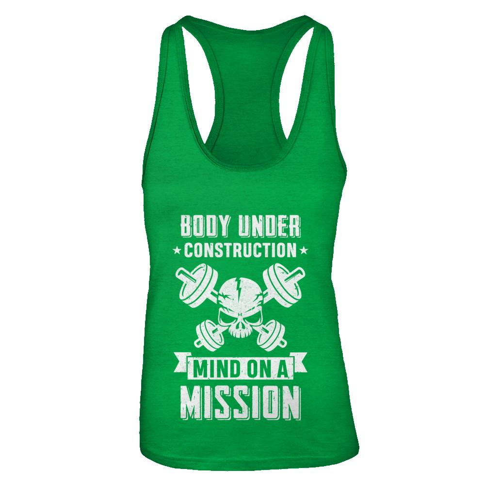 Body Under Construction Mind On A Mission Weight Lifting-T-Shirt & Tank Top-Women's Ideal Racerback Tank-Kelly Green