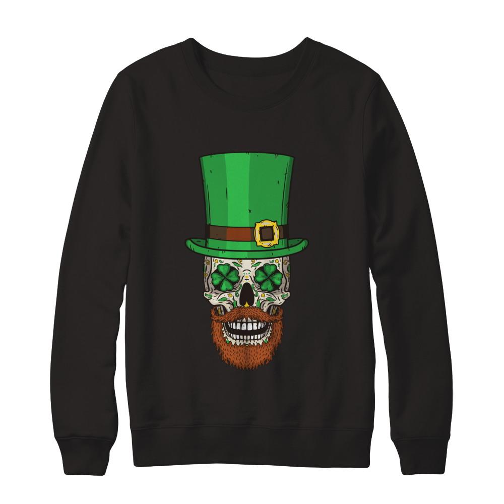 Sugar Skull Leprechaun St Patricks Day-T-Shirt & Hoodie-Crewneck Sweatshirt-Black