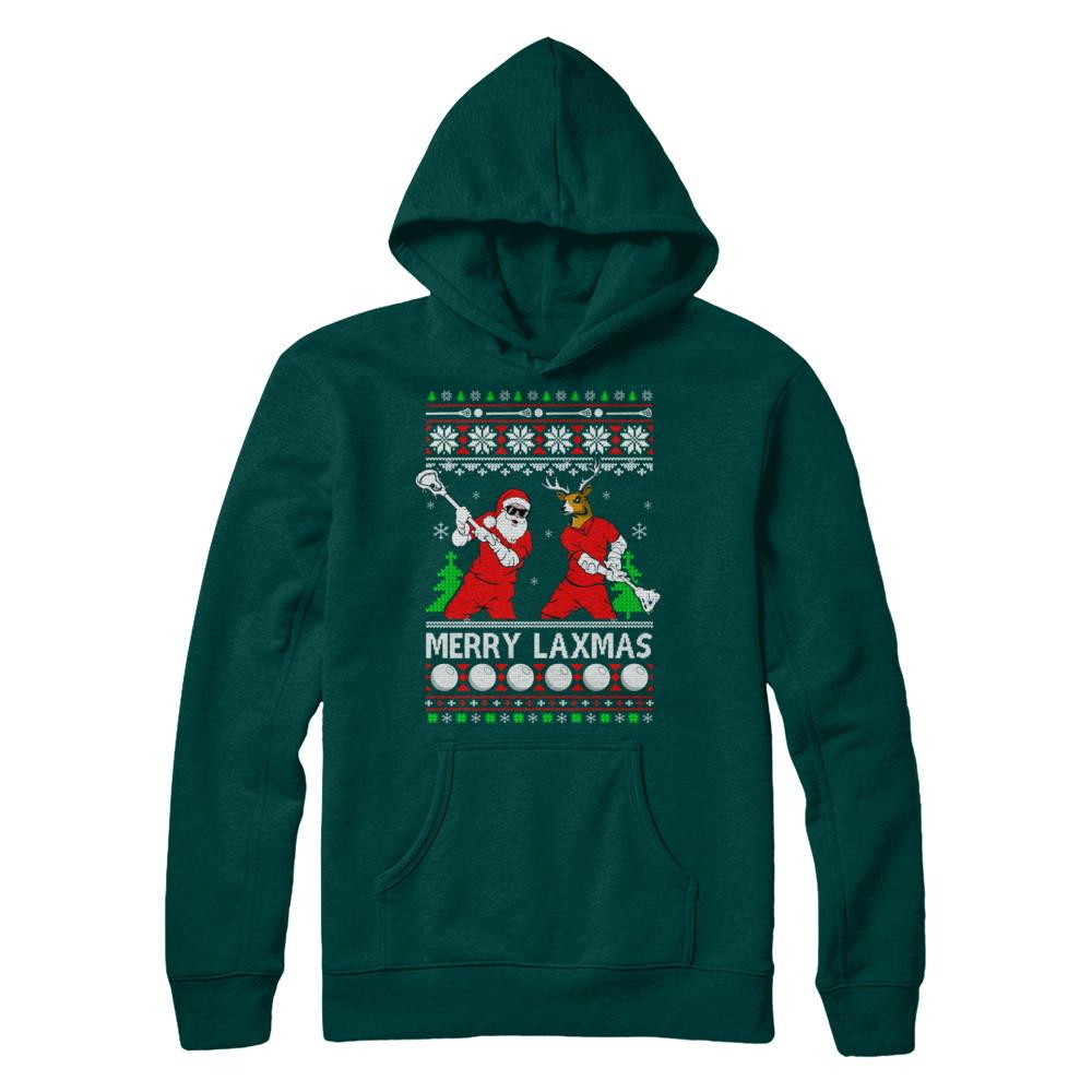 Lacrosse Santa Reindeer Merry Laxmas Ugly Christmas Sweater-T-Shirt & Sweatshirt-Pullover Hoodie-Deep Forest