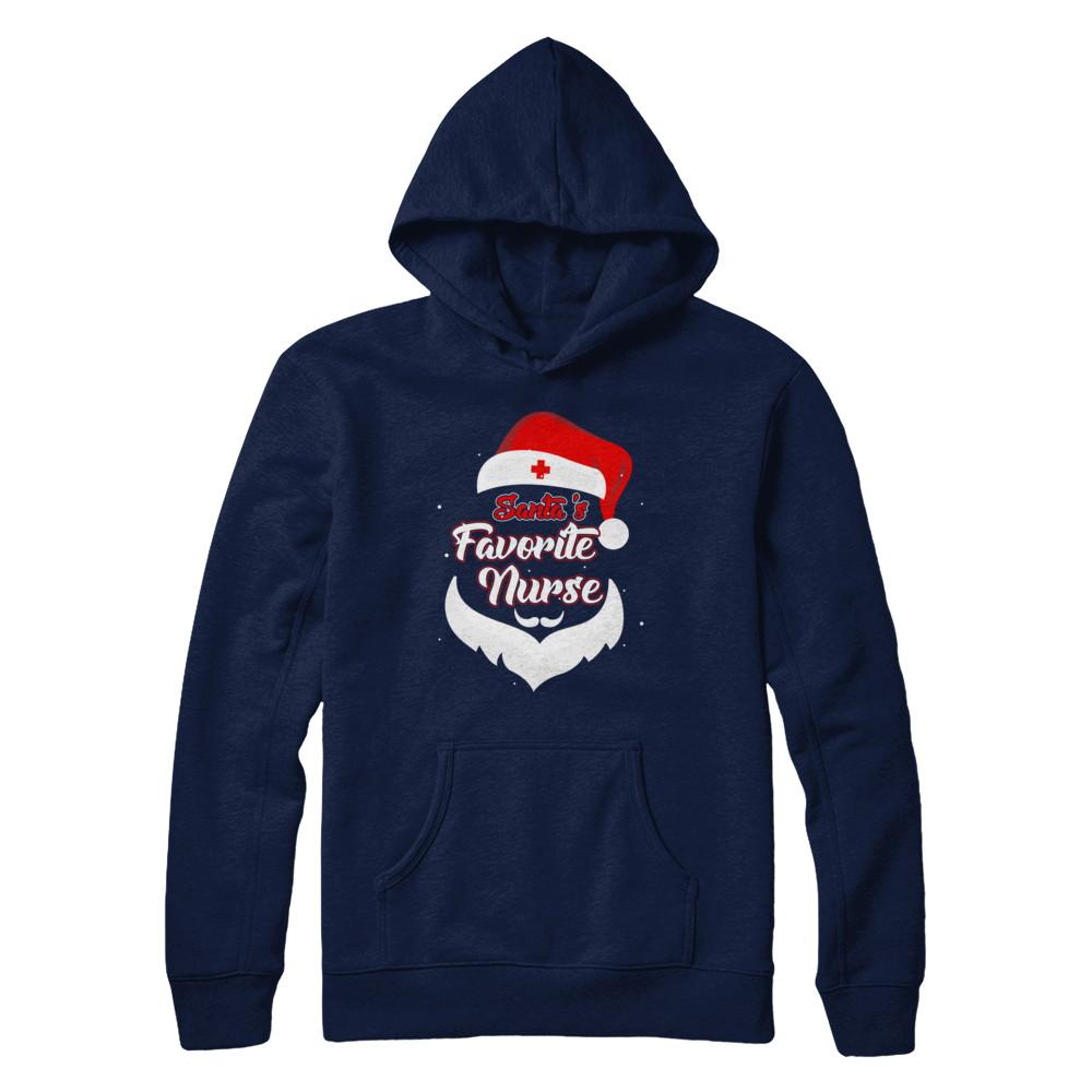 Santa's Favorite Nurse Funny Christmas Nursing-T-Shirt & Hoodie-Pullover Hoodie-Navy
