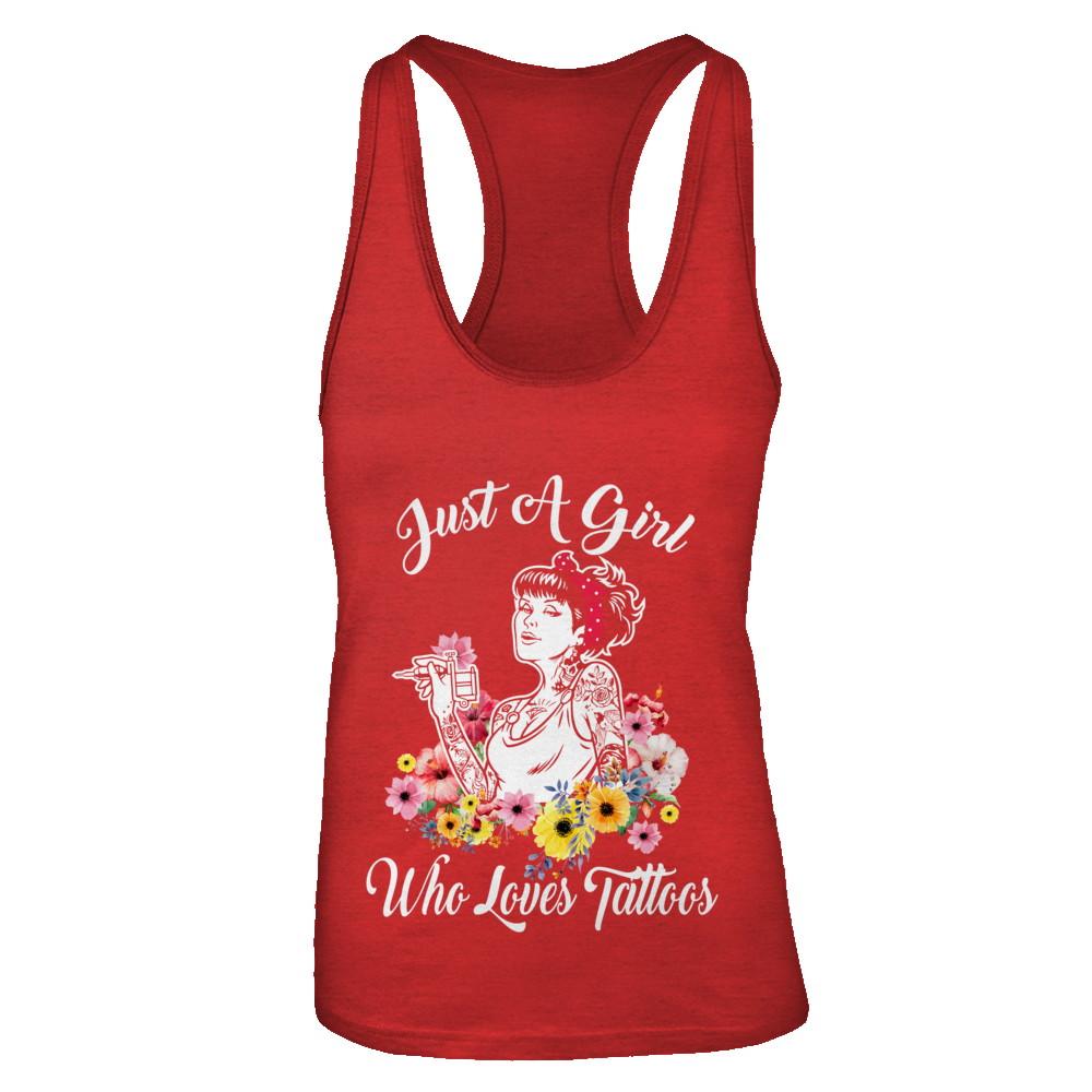 Just A Girl Who Loves Tattoos-T-Shirt & Tank Top-Women's Ideal Racerback Tank-Red