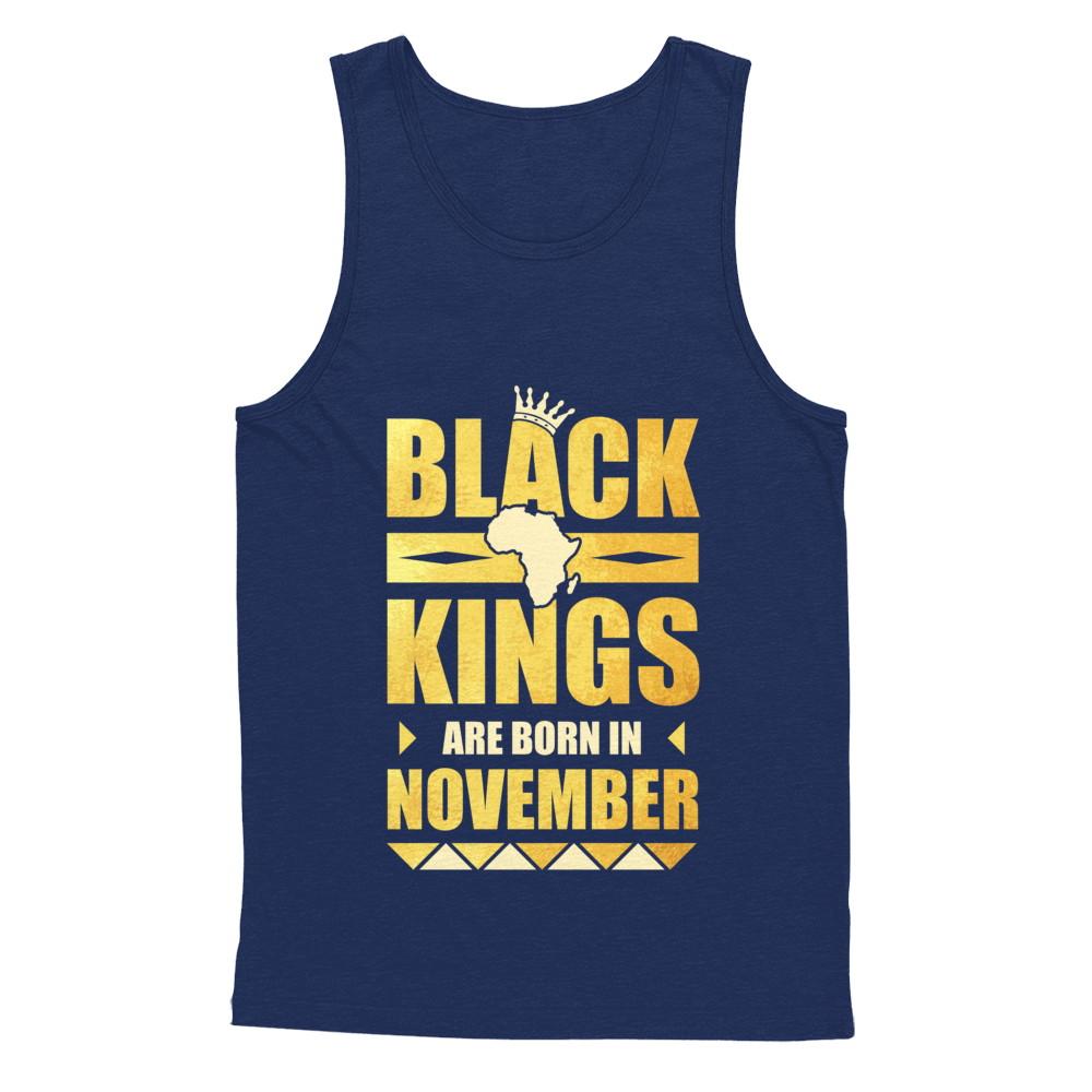 Black Kings Are Born In November Birthday-T-Shirt & Hoodie-Unisex Tank-Navy