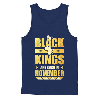 Black Kings Are Born In November Birthday-T-Shirt & Hoodie-Unisex Tank-Navy