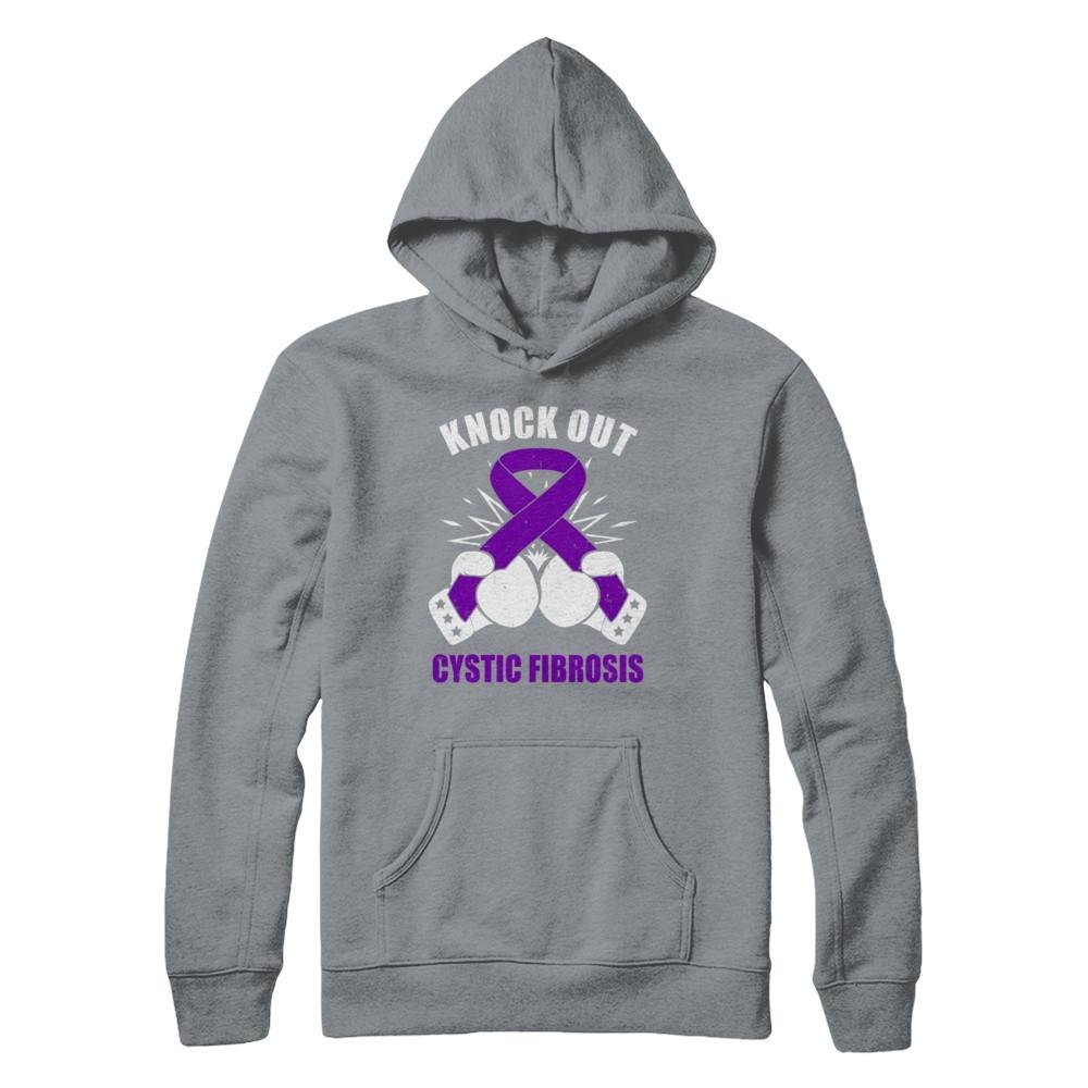 Boxing Knock Out Cystic Fibrosis Awareness Support-T-Shirt & Hoodie-Pullover Hoodie-Light Steel