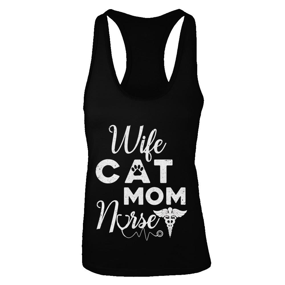 Wife Cat Mom Nurse-T-Shirt & Tank Top-Women's Ideal Racerback Tank-Black