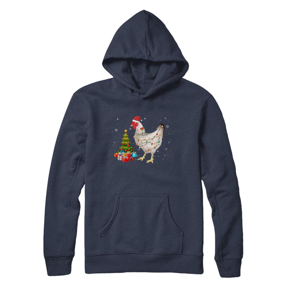Vintage Chicken Merry Christmas Light Led-T-Shirt & Hoodie-Pullover Hoodie-Navy