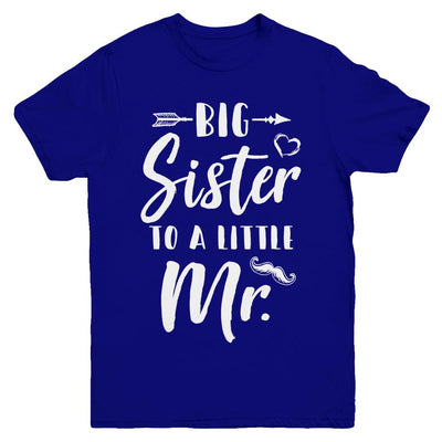 Big Sister To A Little Mister Baby Kid Shower Youth-Youth Shirt-Youth T-Shirt-Navy