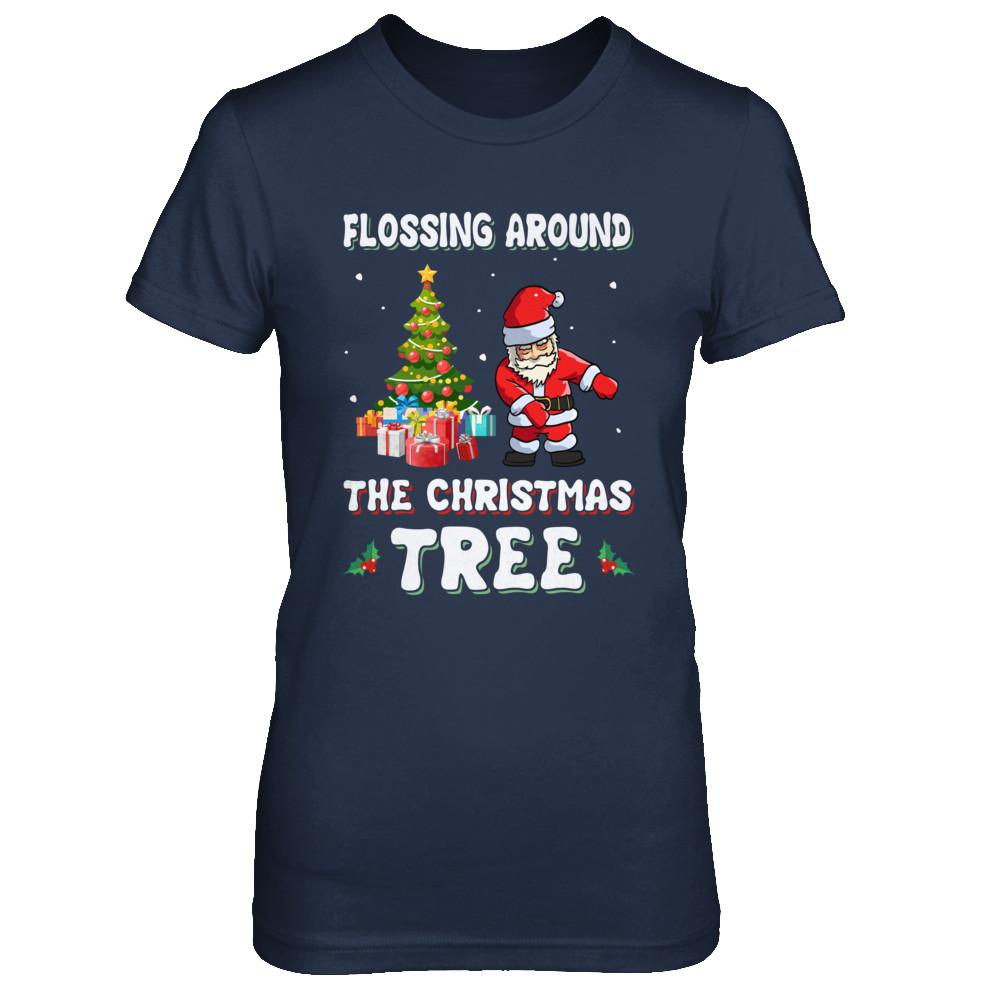 Santa Claus Flossing Around The Christmas Tree-T-Shirt & Hoodie-Women's T-Shirt-Navy