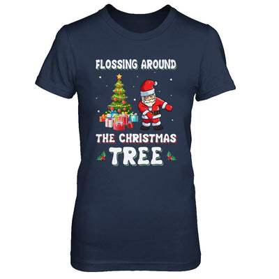 Santa Claus Flossing Around The Christmas Tree-T-Shirt & Hoodie-Women's T-Shirt-Navy