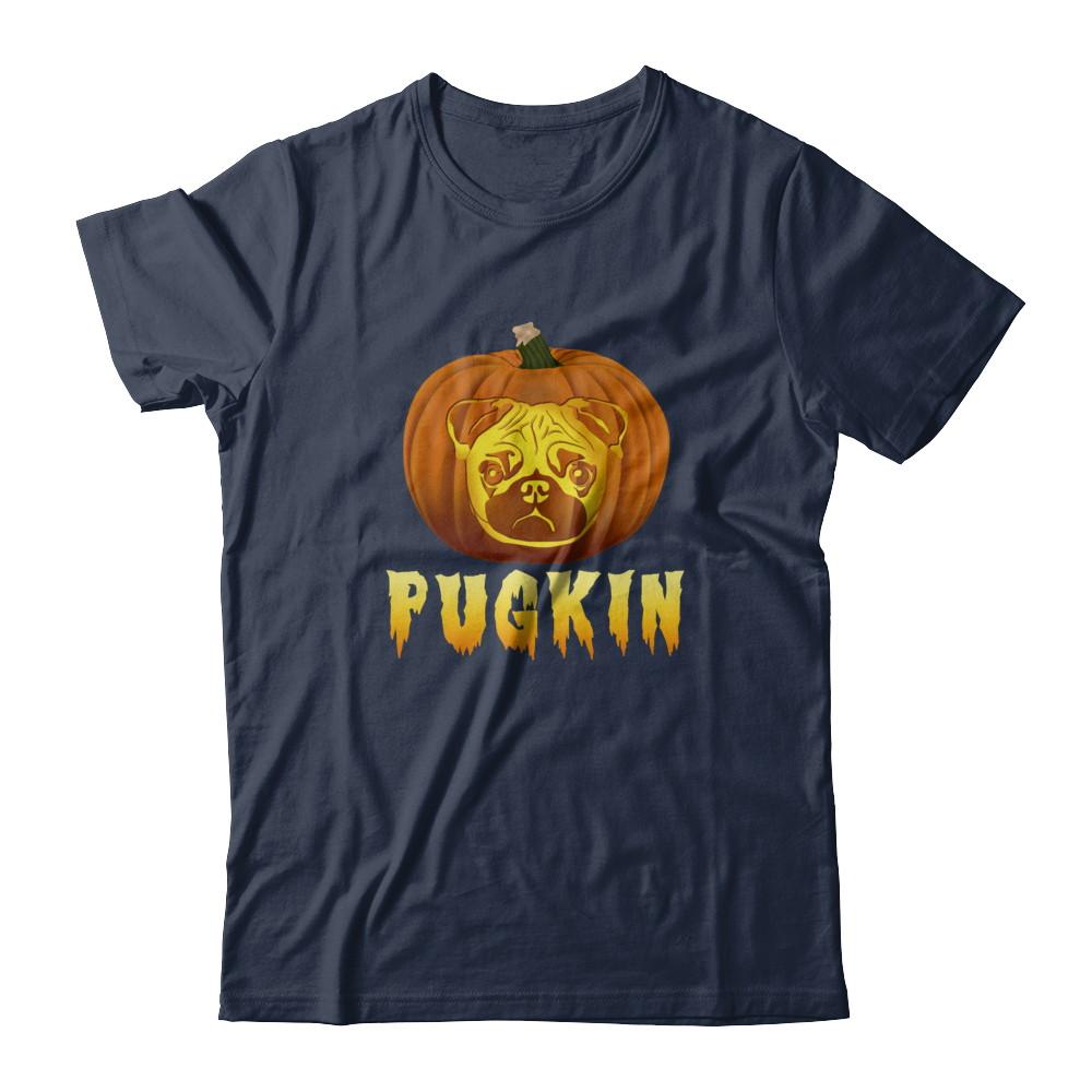 Pugkin Funny Pumpkin Pug Halloween-T-Shirt & Hoodie-Classic T-Shirt-Navy