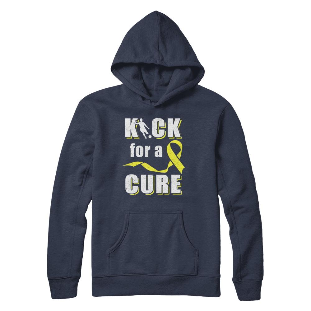 Kick For A Cure Soccer Yellow Childhood Cancer Awareness-T-Shirt & Hoodie-Pullover Hoodie-Navy