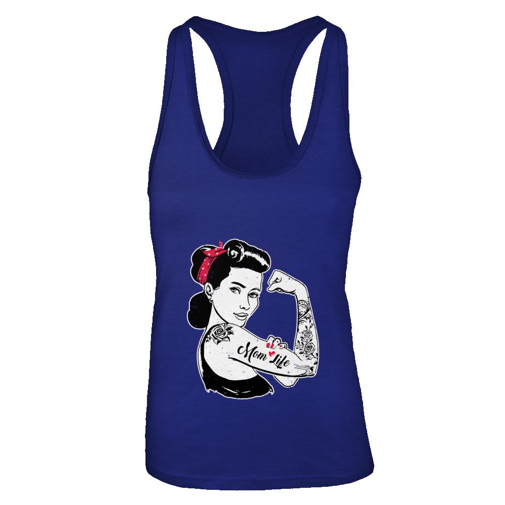 Mom Life Tattoos Tattooed Inked Woman-T-Shirt & Tank Top-Women's Ideal Racerback Tank-Royal