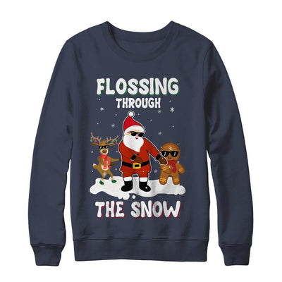 Flossing Through The Snow Santa Reindeer Gingerbread-T-Shirt & Sweatshirt-Crewneck Sweatshirt-Navy