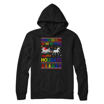 Ho Ho Ho Santa Riding Unicorrn Happy Holigays LGBT-T-Shirt & Sweatshirt-Pullover Hoodie-Black