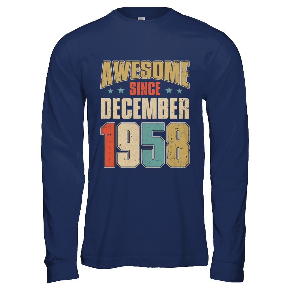 Vintage Retro Awesome Since December 1958 63th Birthday-T-Shirt & Hoodie-Long Sleeve T-Shirt-Navy