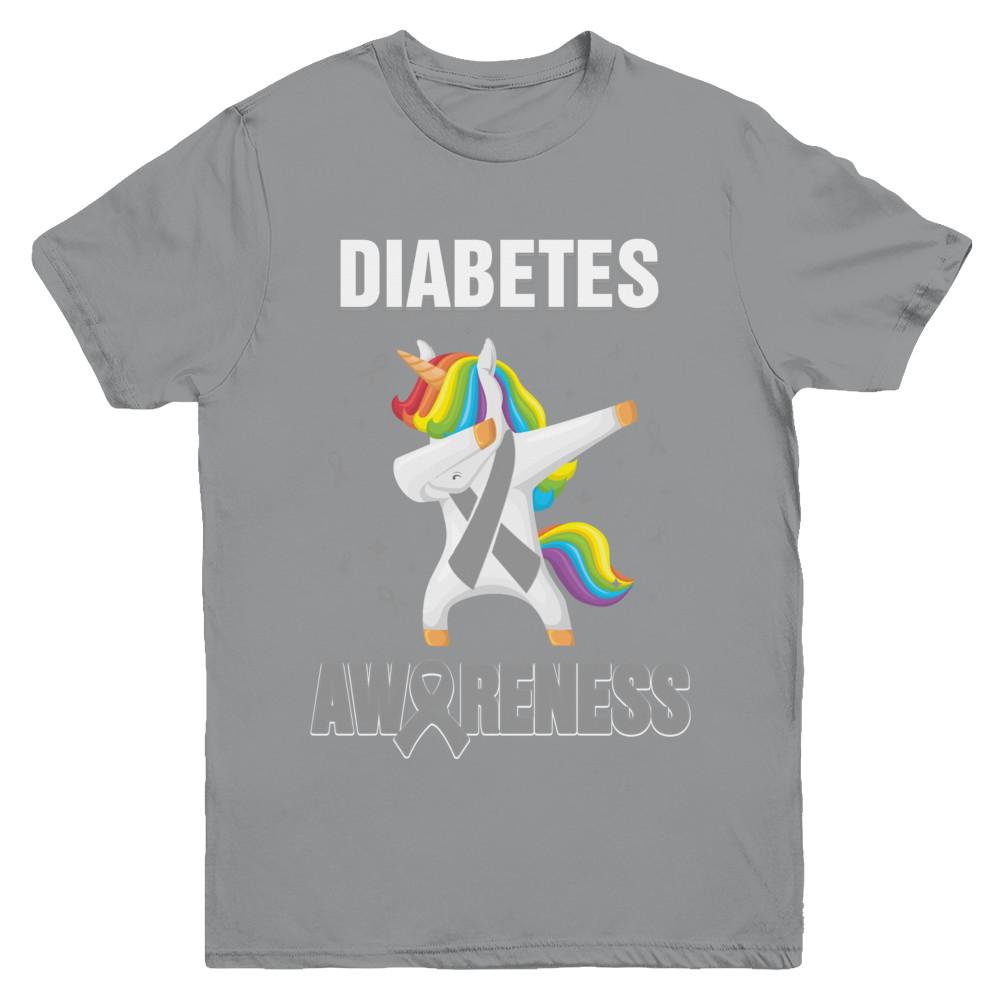 Inspirational Diabetes Awareness Unicorn Support Youth-Youth Shirt-Youth T-Shirt-Sport Grey