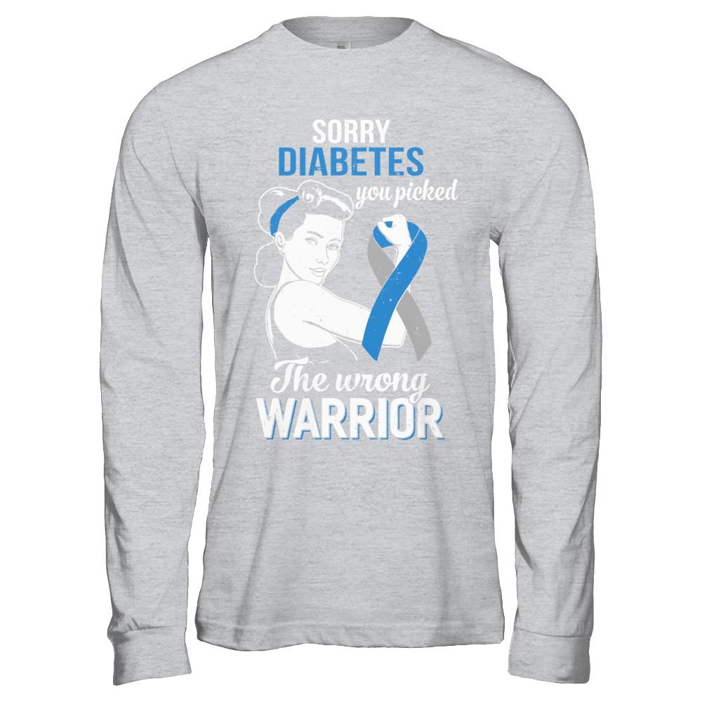 Sorry Diabetes You Picked The Wrong Warrior Diabetes-T-Shirt & Hoodie-Long Sleeve T-Shirt-Sport Grey