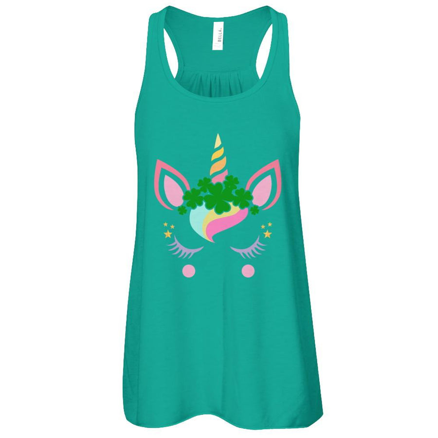 St Patrick's Day Leprechaun Unicorn Face-T-Shirt & Tank Top-Women's Flowy Racerback Tank-Kelly