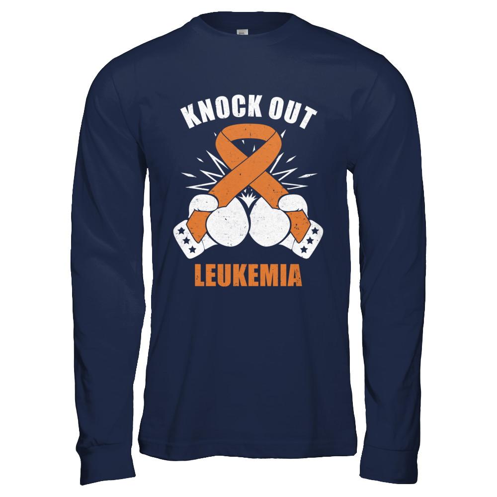 Boxing knock out Leukemia Awareness Support-T-Shirt & Hoodie-Long Sleeve T-Shirt-Navy