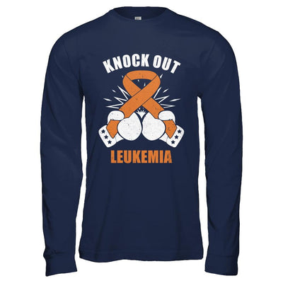 Boxing knock out Leukemia Awareness Support-T-Shirt & Hoodie-Long Sleeve T-Shirt-Navy
