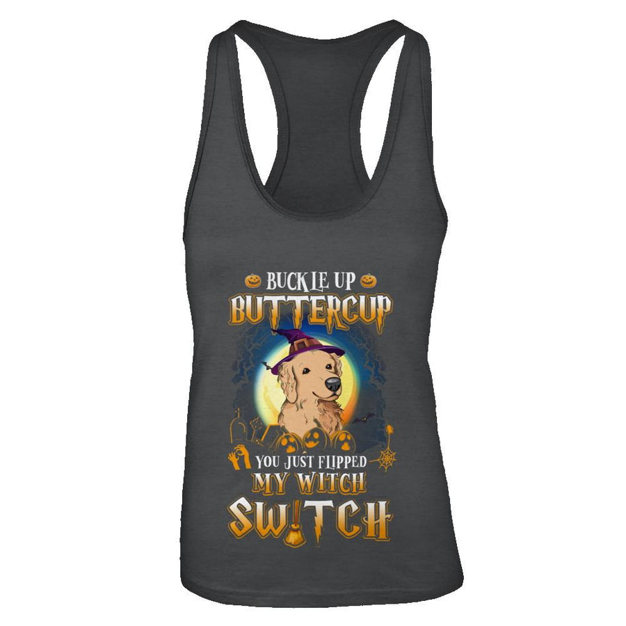 Buckle Up Buttercup Halloween Witch Golden Retriever Costume-T-Shirt & Tank Top-Women's Ideal Racerback Tank-Black