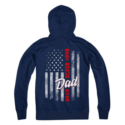 Best Bonus Dad Ever American Flag 4Th Of July Fathers Day-T-Shirt & Hoodie-Pullover Hoodie-Navy