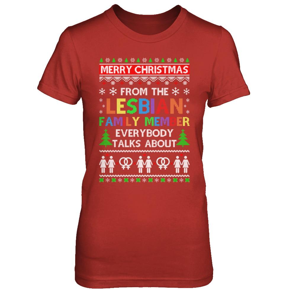 LGBT Merry Christmas From Lesbian Aunt Family Ugly Sweater-T-Shirt & Sweatshirt-Women's T-Shirt-Red