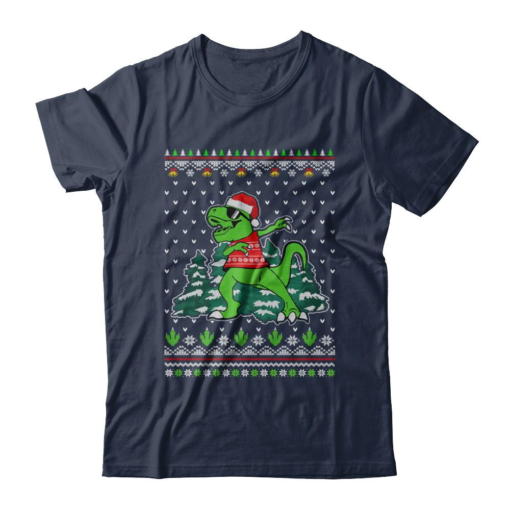Funny Dab Dabbing Dinosaur Ugly Christmas Sweater Xmas-T-Shirt & Sweatshirt-Classic T-Shirt-Navy